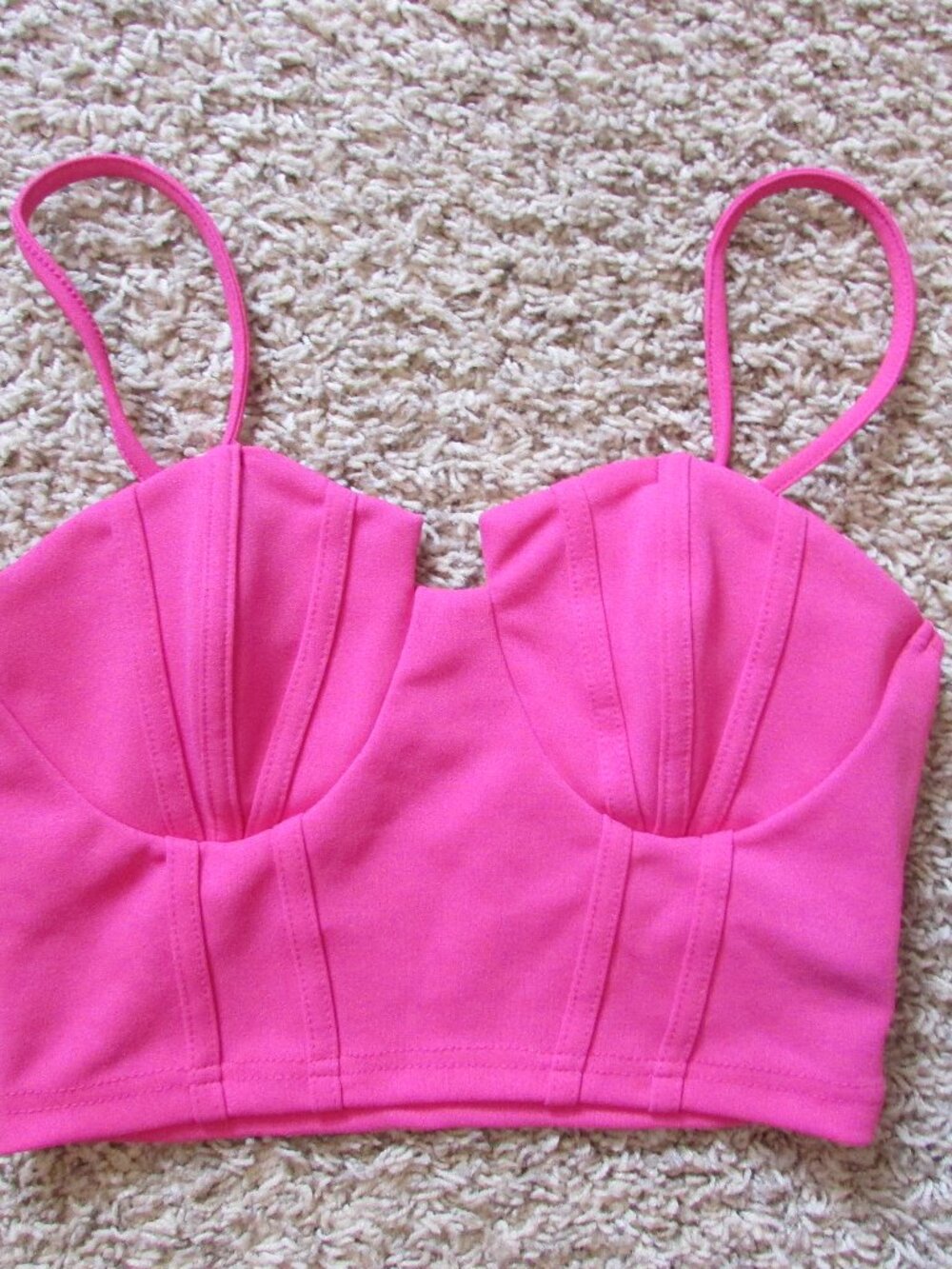 NEW Shein XS Hot Pink Cropped Tank Top Cami Adjust Straps Sexy!
